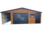 Garaż Blaszany 5x6 + wiata 1,5x6 Brama - okno drewnopodobny TKD147